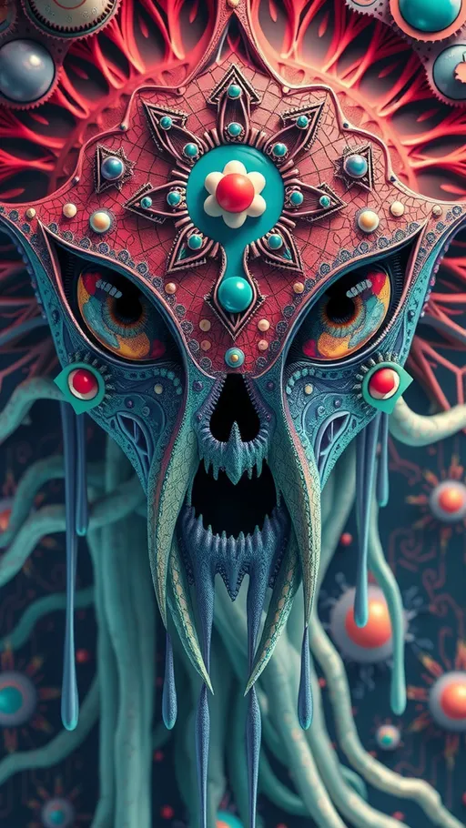 Prompt: Surreal psychedelic non-humanoid creature, beyond human comprehension, entity, trippy, crazy inhuman eyes, multidimensional, fractal, noneuclidien geometries geometric shapes tesseracts, melting, drips, hyper dimensional, drippy, aura, alien, extraterrestrial, extra dimensional,bizarre, ineffable, numinous, counsciousness, strange, unnerving but beautiful, biolocal, mechanical, blobs, atoms, particals, eyes