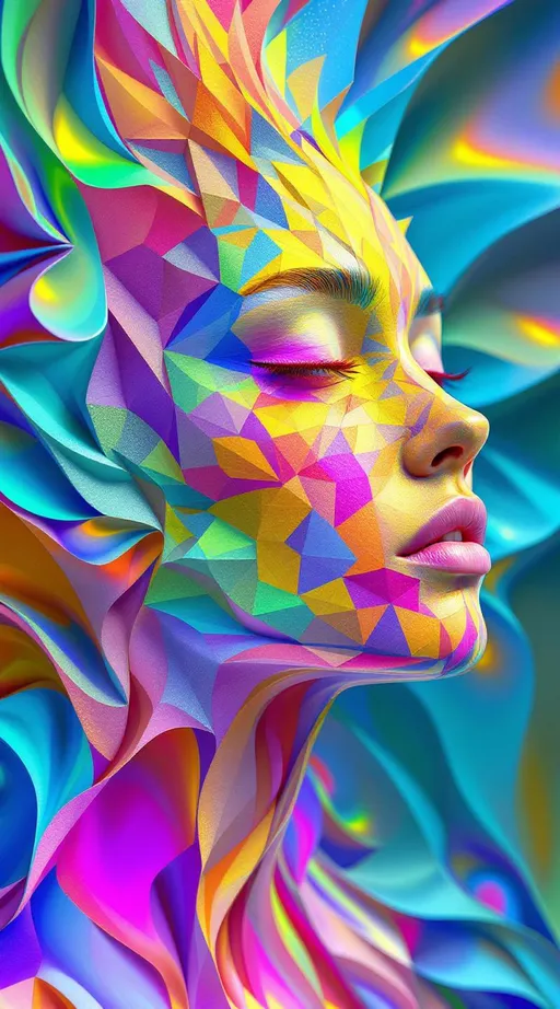 Prompt: Her face is a hypersurface of constant topological type within a foliated 4-manifold. Each feature a leaf in the foliation \mathcal{F}, the structure defined by differential forms on TM. Her expression arises from holonomy flows—eyes trace monodromy paths between sheets of geometry. The rainbow glimmer of her skin is not pigment, but leafwise spectral curvature, light diffracted along tangent bundles. Her hair emanates from quaternion foliation vector fields, warping across normal bundle directions. She is the lamination of form—face distributed across layered worlds.

Tags: #FoliationFace #4ManifoldLayers #LeafwiseLight #QuaternionFieldFlow #RainbowGeometry
