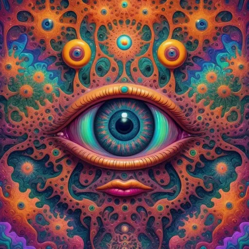 Prompt: in the style of Google's DeepDream. Utilize techniques such as convolutional neural networks (CNNs) and layer visualization to enhance and amplify patterns within the image. The resulting artwork should have a surreal, psychedelic appearance with intricate, dreamlike details. Emphasize features like eyes, faces, and fractal patterns. The colors should be vibrant and saturated, with a hallucinogenic, kaleidoscopic feel. Incorporate elements of pareidolia, where the AI recognizes and exaggerates familiar shapes and objects within the abstract patterns. The overall effect should be reminiscent of a digital LSD trip, with a mesmerizing, otherworldly aesthetic."

**Keywords:**

- DeepDream
- Convolutional Neural Networks (CNNs)
- Layer Visualization
- Pattern Enhancement
- Surreal
- Psychedelic
- Intricate Details
- Dreamlike
- Eyes
- Faces
- Fractal Patterns
- Vibrant Colors
- Saturated Colors
- Hallucinogenic
- Kaleidoscopic
- Pareidolia
- Digital LSD Trip
- Otherworldly Aesthetic
