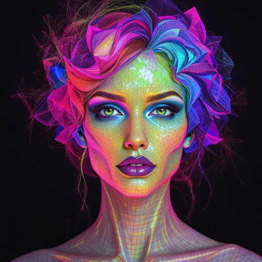 Prompt: Her face is a hypersurface of constant topological type within a foliated 4-manifold. Each feature a leaf in the foliation \mathcal{F}, the structure defined by differential forms on TM. Her expression arises from holonomy flows—eyes trace monodromy paths between sheets of geometry. The rainbow glimmer of her skin is not pigment, but leafwise spectral curvature, light diffracted along tangent bundles. Her hair emanates from quaternion foliation vector fields, warping across normal bundle directions. She is the lamination of form—face distributed across layered worlds.

Tags: #FoliationFace #4ManifoldLayers #LeafwiseLight #QuaternionFieldFlow #RainbowGeometry

