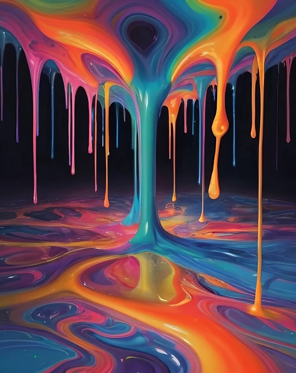 Prompt: Psychedelic hallucination of reality melting, ego death, melty, melting, drippy, drips dripping, Ooze