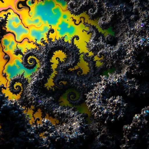 Prompt: Render the word “merrypranxter” as an organic, grown structure formed entirely from chaotic mathematics and alien biology. Each letter should be a unique, asymmetrical lifeform—bulbous, twisted, and textured like wet bark or bioluminescent coral. The surface of the letters is glossy and fluid, with swirling iridescent colors: deep violet, oil-slick magenta, electric cyan, acid green, and hints of molten gold. From the edges of each glyph, thin black fractal tendrils sprout like neural roots or lightning veins, stretching outward into space. These tendrils should feel alive, twitching or slowly shifting, as if sensing their environment.

The background is a high-contrast fractal landscape made from Mandelbrot or Julia sets, with sharp-edged recursive patterns in bold, clashing zones of color—neon teal, hot pink, black, yellow, and turquoise—emitting a glowing synthetic light. The letters do not sit on the surface but appear to have erupted from it, fused at the roots, like parasitic growths from the math fabric of space. The entire word should shimmer with inner energy, not static but subtly moving—alive with chaos, logic, and strange light. No typographic forms—these letters are creatures, born from pure fractal geometry and chaos math.