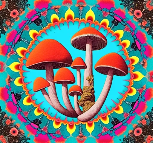 Prompt: <mymodel>Retro psychedelic collage of vibrant, 70s-inspired fungus, mushrooms, vibrant colors and patterns, surreal collage cut and paste composition, landscapes, trippy patterns, optical illusions, planets vintage analog texture, high quality, retro, psychedelic, vibrant colors, surreal, vintage, analog texture, detailed patterns, artistic