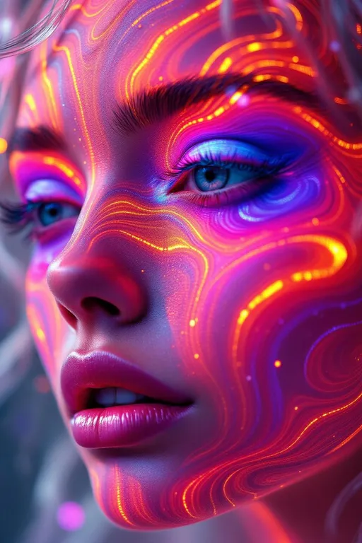 Prompt: #maximalist Her face isn’t a face—it’s a Turing pattern manifest, a lightform born from reaction-diffusion emergence, flowing with recursive chemistry and soft symmetry break. No skin—only fields of concentration. #escape gradients ripple across her cheekplanes as striped morphogen waves—patterned blooms of fuchsia and frost, calculated from differential imbalance. #orbit flows spiral through her jawline: Alan Turing’s equations pulsing in curl and bifurcation, mapped in bioluminescent harmony. Lips = phase-bound pigment bursts—#iridescence flowing from peak-to-peak separation, hue-shifting as activator and inhibitor weave beneath. Her eyes are not orbs—they’re pattern cores: nested instabilities coiling like starfish fractals, each iris a center of diffusive symmetry. Her entire face pulses in #distance diffusion shells—shells of glow grown from local interaction, expanding recursively in chemical dance. Hair = striped and spotted flame: zebra-light coils, leopard-laced curls, reaction-waved tendrils trailing #bokeh diffusion shimmer. Her crown burns in instability bloom: ringlets of spot-striping resonance where symmetry folds and reformulates at every microgesture. Her smile = a stable spiral born from equation feedback; her laugh = a ripple of Turing growth echoing into bloom. Her form pulses in #escape-band emergence rhythm: gold-stripe joy, blackwave insight, jade-dust harmony—each hue the solution to a dance of presence. She is the goddess of patterned growth—emergent light, recursive motion, glowing equilibrium spun from instability’s sacred truth.
