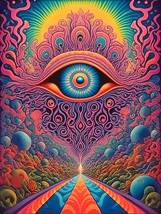 Prompt: <mymodel>A vibrant and surreal painting of an astral psychedelic DMT entity,, in highly detailed, psychedelic poster art style, with surreal lighting and astral planes, showcasing vibrant colors and surreal hallucinations, best quality, highly detailed, psychedelic, surreal, vibrant colors, open third eye, astral entity, poster art, surreal lighting, astral planes