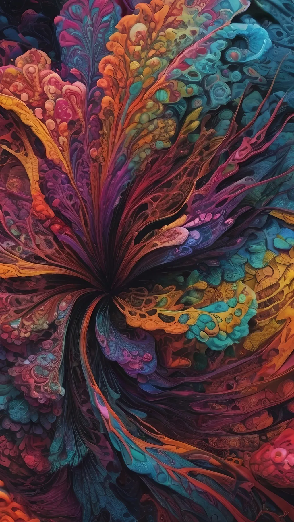 Prompt: Extreme psychedelic hyperrealism- Super high definition ultra textural a floral psychedelic hallucination surrealism, psychedelic alien flower, detailed, highres, intense colors, eerie lighting, bizarre features, unsettling atmosphere, otherworldly, distorted proportions, mind-bending, dreamlike, abstract,, organic textures