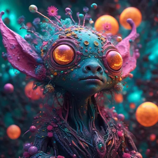 Prompt: extremely hyperrealistic living creature, monster, being, entity, celestial, galaxy, stars, nebula, space, asteroids, suns, planets, space dust, God goddess diety extremely high detail, extreme high texture<mymodel> black, neon pink, neon greens, purples, oranges, blues, teals, yellows, translucent, white
 