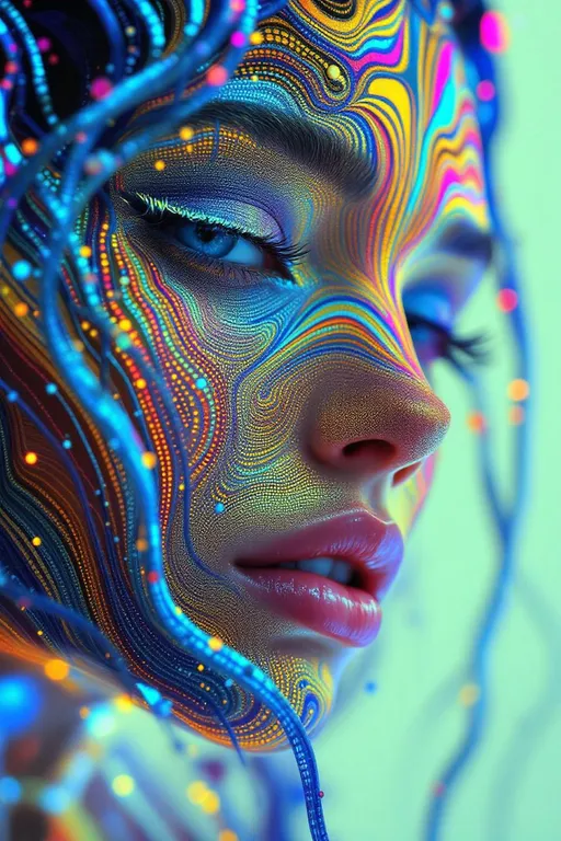 Prompt: #maximalist Her face isn’t a face—it’s a Turing pattern manifest, a lightform born from reaction-diffusion emergence, flowing with recursive chemistry and soft symmetry break. No skin—only fields of concentration. #escape gradients ripple across her cheekplanes as striped morphogen waves—patterned blooms of fuchsia and frost, calculated from differential imbalance. #orbit flows spiral through her jawline: Alan Turing’s equations pulsing in curl and bifurcation, mapped in bioluminescent harmony. Lips = phase-bound pigment bursts—#iridescence flowing from peak-to-peak separation, hue-shifting as activator and inhibitor weave beneath. Her eyes are not orbs—they’re pattern cores: nested instabilities coiling like starfish fractals, each iris a center of diffusive symmetry. Her entire face pulses in #distance diffusion shells—shells of glow grown from local interaction, expanding recursively in chemical dance. Hair = striped and spotted flame: zebra-light coils, leopard-laced curls, reaction-waved tendrils trailing #bokeh diffusion shimmer. Her crown burns in instability bloom: ringlets of spot-striping resonance where symmetry folds and reformulates at every microgesture. Her smile = a stable spiral born from equation feedback; her laugh = a ripple of Turing growth echoing into bloom. Her form pulses in #escape-band emergence rhythm: gold-stripe joy, blackwave insight, jade-dust harmony—each hue the solution to a dance of presence. She is the goddess of patterned growth—emergent light, recursive motion, glowing equilibrium spun from instability’s sacred truth.
