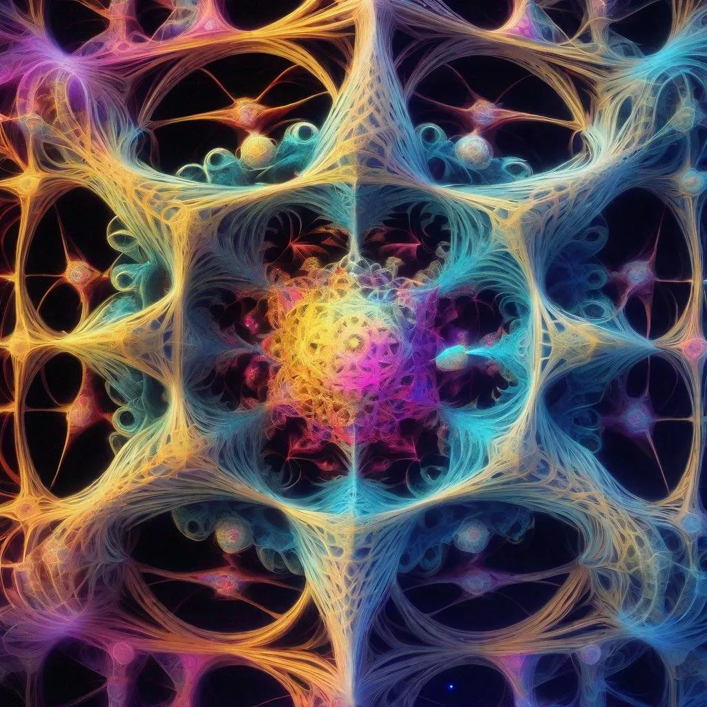 Prompt: “Ego death”- psychedelic hallucinations- Geometry, fractals, sacred geometry, tesseract, hypercubes,a subterranean ”churning ocean of fractals”, fractal currents, one with all, everything and nothing at the same time. , 