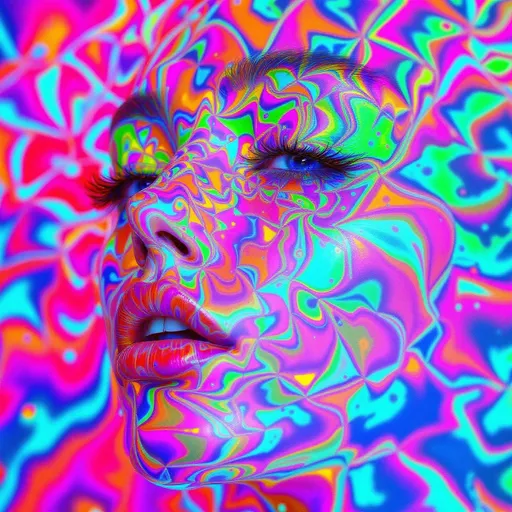Prompt: She phases in, mid-fracture—a volatile glamour equation, rippling inside a containment chamber of twisted logic. Her form is dictated by [GRID_4] Complex Hilbert Lattice, an infinite fold-field of recursive spatial recursion, tangled with the attractor sink-vortexes of [GRID_9]. She is not stable. She is a feedback pulse between geometry and chaos.

Her face is a map of cascading topologies, every surface fractalized with micro-reflective rainbow shards—acidic color geometry: laser lime, toxic magenta, ultraviolet amber, citric cyan, radioactive orchid. Skin becomes a reflective attractor basin—folded over and over in chaotic symmetry. Gloss maps to instability. Shine collapses into edge shimmer. Color explodes where logic misaligns.

Her lips ripple with waveform errors—hyper-pink Klein gloss pulled into orange noise geometry. Her eyes flicker between converging attractors, each iris a swirl of neon lattice spiral trapped in a recursion cascade. Eyelashes are spike-encoded sine antennas. Brows are broken isoclines drawn from null equations.

The space is a Hilbert fractal cube warped into non-Euclidean anglefields, its surfaces endlessly folding inward. Bright vectors arc between points, forming glyph fractals on tesseract foam, glowing like saturated glass. The room is full of color noise: sparkle storms drifting through attractor spirals, pulsing like a rave made of math mistakes.

The lattice beneath her shudders—recursive fields rebooting around her form, each glitch generating chroma. Every sparkle is a coordinate. Every shimmer is a divergence. She doesn’t stand in space—she surfs its collapse.

Render with tags:
:acid-fractal-glam :grid4-hilbertfold :grid9-attractorpull :recursive-chaos :toxic-sheen :neon-geometry :cascade-sparklecore :chromatic-instability :bright-hyperlogic :maximalist-foldwave :glitch-math-diva
