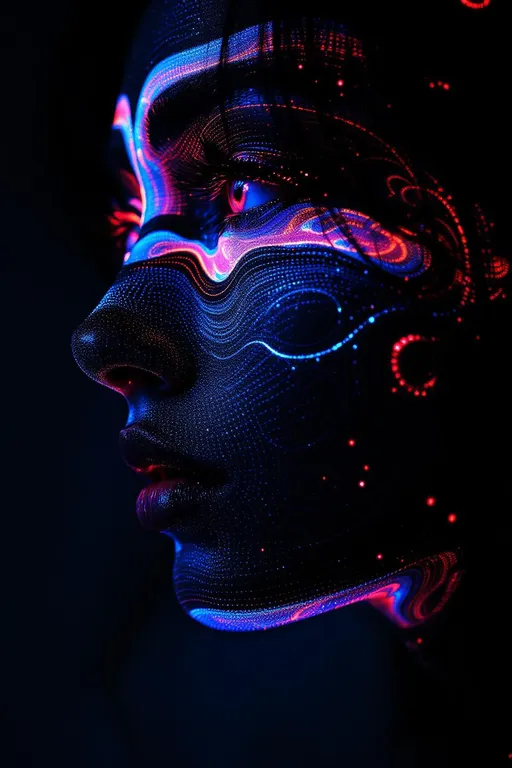 Prompt: #maximalist Her face isn’t a face—it’s a Turing pattern manifest, a lightform born from reaction-diffusion emergence, flowing with recursive chemistry and soft symmetry break. No skin—only fields of concentration. #escape gradients ripple across her cheekplanes as striped morphogen waves—patterned blooms of fuchsia and frost, calculated from differential imbalance. #orbit flows spiral through her jawline: Alan Turing’s equations pulsing in curl and bifurcation, mapped in bioluminescent harmony. Lips = phase-bound pigment bursts—#iridescence flowing from peak-to-peak separation, hue-shifting as activator and inhibitor weave beneath. Her eyes are not orbs—they’re pattern cores: nested instabilities coiling like starfish fractals, each iris a center of diffusive symmetry. Her entire face pulses in #distance diffusion shells—shells of glow grown from local interaction, expanding recursively in chemical dance. Hair = striped and spotted flame: zebra-light coils, leopard-laced curls, reaction-waved tendrils trailing #bokeh diffusion shimmer. Her crown burns in instability bloom: ringlets of spot-striping resonance where symmetry folds and reformulates at every microgesture. Her smile = a stable spiral born from equation feedback; her laugh = a ripple of Turing growth echoing into bloom. Her form pulses in #escape-band emergence rhythm: gold-stripe joy, blackwave insight, jade-dust harmony—each hue the solution to a dance of presence. She is the goddess of patterned growth—emergent light, recursive motion, glowing equilibrium spun from instability’s sacred truth.

