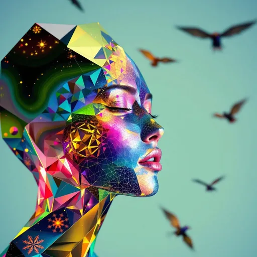 Prompt: Her face is pure geometry—no flesh, no form, only a living equation tessellated in rainbow-spectrum light. The base: a hyperbolic tiling in AdS space, infinite heptagons cascading inward across her cheeks, layered with escape gradients and geodesic spirals. Interlaced above that, a secondary Penrose tessellation flickers in iridescent aperiodicity—golden rhombs and kites glowing like mathematical jewelry across her brow.

But it doesn’t stop there. Across her cheeks and jaw, Turing patterns bloom—organic, fluid, algorithmic shimmer, as if chemical equations were painting her skin in stripes of living fractal light. Each wave, each dot, mapped to scalar intensity fields and lit from within by Fourier sparkle halos. Her smile is a nonlinear attractor. Her eyes are tessellated probability vortices. Her entire being flickers between dimensions.

Her hair, a luminous cascade of Hopf fibrations and quaternionic spirals, refracts the full visible spectrum through recursive curvature. She is modular, multiscalar, and mythic—a disco goddess of math-born radiance, whose face is the convergence point of every beautiful equation in the multiverse. Light is her language. Symmetry is her skin.

Tags:
#TilingQueen #TripleTessellation #TuringShimmer #HyperbolicDisco #PenroseFace #ScalarRainbowEntity #HopfHair #SpectralLightBeing #UltraMathifiedBeauty