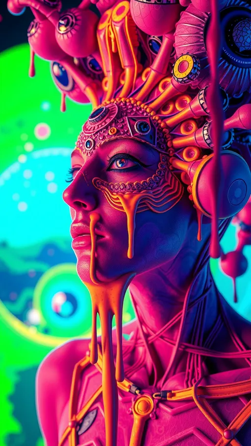 Prompt: <mymodel>Psychonauticore image with hallucinatory visuals, vibrant colors, psychedelic atmosphere, surreal third eye, trippy patterns, mind-bending, detailed psychedelic art, highres, vibrant colors, surreal, detailed trippy visuals, hallucinogenic, melting, dripping, dissolution, depersonalization, ego death, mind-bending, third eye, psychedelic atmosphere, colorful, professional, atmospheric lighting