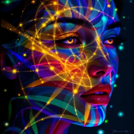 Prompt: Her face is pure geometry—no flesh, no form, only a living equation tessellated in rainbow-spectrum light. The base: a hyperbolic tiling in AdS space, infinite heptagons cascading inward across her cheeks, layered with escape gradients and geodesic spirals. Interlaced above that, a secondary Penrose tessellation flickers in iridescent aperiodicity—golden rhombs and kites glowing like mathematical jewelry across her brow.

But it doesn’t stop there. Across her cheeks and jaw, Turing patterns bloom—organic, fluid, algorithmic shimmer, as if chemical equations were painting her skin in stripes of living fractal light. Each wave, each dot, mapped to scalar intensity fields and lit from within by Fourier sparkle halos. Her smile is a nonlinear attractor. Her eyes are tessellated probability vortices. Her entire being flickers between dimensions.

Her hair, a luminous cascade of Hopf fibrations and quaternionic spirals, refracts the full visible spectrum through recursive curvature. She is modular, multiscalar, and mythic—a disco goddess of math-born radiance, whose face is the convergence point of every beautiful equation in the multiverse. Light is her language. Symmetry is her skin.

Tags:
#TilingQueen #TripleTessellation #TuringShimmer #HyperbolicDisco #PenroseFace #ScalarRainbowEntity #HopfHair #SpectralLightBeing #UltraMathifiedBeauty