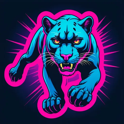 Prompt: an 80s style retro screen print design of a panther mascot. leaping/fighting/attacking