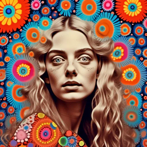 Prompt: <mymodel> a psychedelic stoned tripping goofy quirky looking but pretty woman with long blond very curly hair and blue eyes collaging with drawings of mushrooms, psychedelic vibrant color palette, psychedelic, whimsical and surreal, intricate collage details, trippy, weird, ethereal glow, dreamy lighting, high quality, ultra-detailed, fantasy, vibrant tones, surreal lighting, whimsical design, collage art, multimedia collage