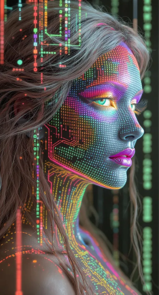 Prompt: Her face is not computable—an oracle Turing machine instantiated in rainbow light. Her features are halting-set boundaries: chin etched at the edge of decidability, cheeks flickering in supertask recursion. Each eye scans non-recursive languages; her gaze triggers jumps in the arithmetic hierarchy. Color arises from Gödel-coded values in unprovable statements—rainbow as logical spectrum. Hair streams from quaternion state transitions through non-deterministic automata. She is the form of unknowability made luminous.

Tags: #TuringOracleFace #UndecidableGeometry #RainbowCode #HaltingBeauty #QuaternionTapes