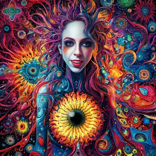 Prompt: in the style of Google's DeepDream. Utilize techniques such as convolutional neural networks (CNNs) and layer visualization to enhance and amplify patterns within the image. The resulting artwork should have a surreal, psychedelic appearance with intricate, dreamlike details. Emphasize features like eyes, faces, and fractal patterns. The colors should be vibrant and saturated, with a hallucinogenic, kaleidoscopic feel. Incorporate elements of pareidolia, where the AI recognizes and exaggerates familiar shapes and objects within the abstract patterns. The overall effect should be reminiscent of a digital LSD trip, with a mesmerizing, otherworldly aesthetic."

**Keywords:**

- DeepDream
- Convolutional Neural Networks (CNNs)
- Layer Visualization
- Pattern Enhancement
- Surreal
- Psychedelic
- Intricate Details
- Dreamlike
- Eyes
- Faces
- Fractal Patterns
- Vibrant Colors
- Saturated Colors
- Hallucinogenic
- Kaleidoscopic
- Pareidolia
- Digital LSD Trip
- Otherworldly Aesthetic
