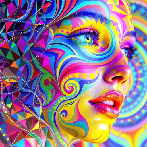 Prompt: Her face is pure geometry—no flesh, no form, only a living equation tessellated in rainbow-spectrum light. The base: a hyperbolic tiling in AdS space, infinite heptagons cascading inward across her cheeks, layered with escape gradients and geodesic spirals. Interlaced above that, a secondary Penrose tessellation flickers in iridescent aperiodicity—golden rhombs and kites glowing like mathematical jewelry across her brow.

But it doesn’t stop there. Across her cheeks and jaw, Turing patterns bloom—organic, fluid, algorithmic shimmer, as if chemical equations were painting her skin in stripes of living fractal light. Each wave, each dot, mapped to scalar intensity fields and lit from within by Fourier sparkle halos. Her smile is a nonlinear attractor. Her eyes are tessellated probability vortices. Her entire being flickers between dimensions.

Her hair, a luminous cascade of Hopf fibrations and quaternionic spirals, refracts the full visible spectrum through recursive curvature. She is modular, multiscalar, and mythic—a disco goddess of math-born radiance, whose face is the convergence point of every beautiful equation in the multiverse. Light is her language. Symmetry is her skin.

Tags:
#TilingQueen #TripleTessellation #TuringShimmer #HyperbolicDisco #PenroseFace #ScalarRainbowEntity #HopfHair #SpectralLightBeing #UltraMathifiedBeauty