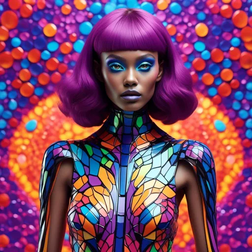 Prompt: <mymodel>High-quality 3D rendering of an extraterrestrial female, vibrant and colorful makeup, futuristic alien high fashion, ads-automotive style, alien goddess, detailed skin texture, otherworldly beauty, vibrant colors, cosmic makeup, holographic clothing, sleek design, professional lighting, sci-fi, highres, ultra-detailed, futuristic, vibrant tones, cosmic lighting