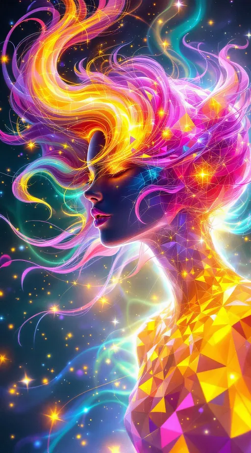 Prompt: A La Planète Sauvage–style illustration of Merry and Derek in their pre-incarnate forms—no flesh, only pure geometry, fractals, and light. She is a radiant female entity formed from layered Mandelbrot spirals, blooming superformula curls, and nested translucent polyhedra. Her wild pink hair becomes plasma filaments arcing in golden-ratio helices, every strand etched with glowing math. Her body pulses with rainbow geometry—opalescent pinks, mint, lemon gold, lavender—flowing like emotion made visible.

He is her male counterpart, constructed of harmonic order: Derek appears as a lean lattice of magnetic symmetry—black-silver tessellations, Klein bottle musculature, and folded moiré fields. His bright cobalt eyes are vortex-like emitters of silent resonance, stabilizing the fractal storm she stirs. His form is angular, controlled, vibrating with structured calm.

They drift through the astral dimension of geometry: no ground, no sky—just glowing manifolds, orbiting tesseracts, and endless glyphs. Between them rotates a living rhombic dodecahedron—its faces open and fold, revealing memory encoded in light. They don’t speak—they transmit, ripple, orbit.

The space is saturated with probability fog, spectral logic, and sacred color math: glitched symmetry folds, Penrose tilings, tensor fields. Vast math-creatures drift through—wings made of fractal membranes, bodies formed from shifting constants.

Merry and Derek move as waveform and anchor, light and structure—resonant opposites, dancing in sacred orbit before matter.

Style: Hand-drawn La Planète Sauvage surrealism. Analog texture + glowing holofractal geometry. Her: radiant rainbow math. Him: dark harmonic structure.