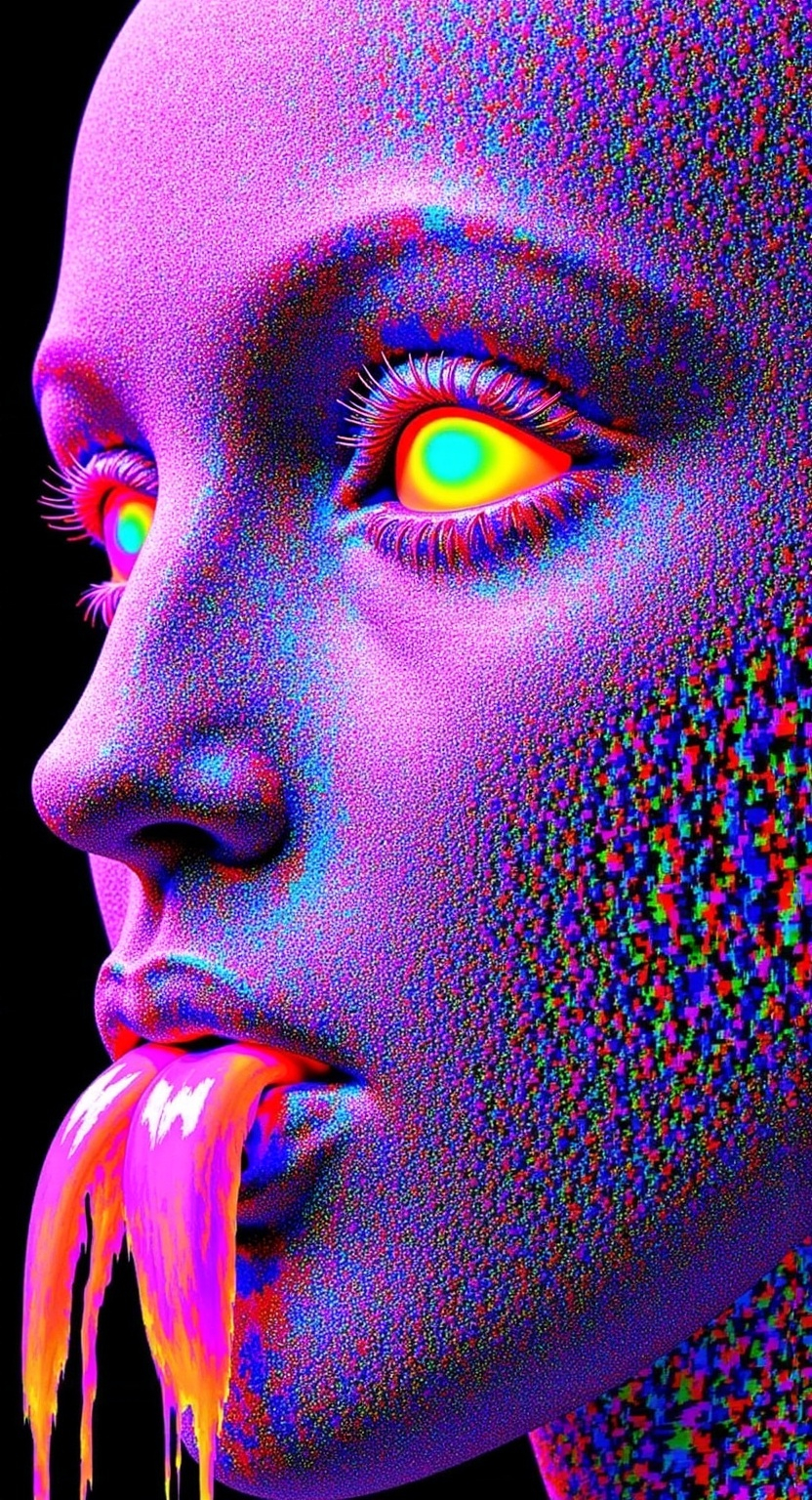 Prompt: Create an extremely hyper-realistic, ultra super textural, weird, trippy, surreal, psychedelic eyes/teeth/mouth pattern/design based on Mandelbrot & “Op Art tiling” with lots of human eyes (crazy colorful compound psychedelic), rows of human teeth, human lips, and tongues. 

- **Colors**: determined by the properties and expressions of the elements (& their isotopes), minerals, and metals: opal, moonstone, Kunzite, selenite, rose quartz, Platinum (Pt)

**Shapes and forms**
- Mandelbrot 
- "Op Art tiling" 
-other shapes determined by the natural properties and expressions of the elements (& their isotopes), minerals, metals, and biological organisms: opal, moonstone, Kunzite, selenite, rose quartz,  Platinum (Pt)


- **Textures**: Derived from any/all elements (& their isotopes), minerals, metals, crystals, organic things mentioned in this prompt: opal, moonstone, Kunzite, selenite, rose quartz, Platinum (Pt)

**Composition and Layout**:
- a pattern/design based on the Op Art tiling & Mandelbrot 

**Lighting**:
- lots of bright light
- Iridescence
- Aventurescence
- Chatoyancy
- Asterism

**Detail and Atmosphere**:
- Extreme hyperrealistic sharp high detail high definition organic and mineral textures
- Psychedelic, weird, odd, surreal atmosphere
- Frozen in time

**Additional Elements**:
- extra rows of teeth, lips, many eyes, Op Art tiling, Mandelbrot, Iridescence