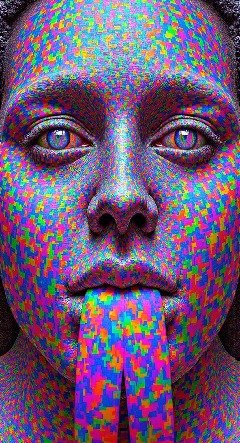 Prompt: Create an extremely hyper-realistic, ultra super textural, weird, trippy, surreal, psychedelic eyes/teeth/mouth pattern/design based on Mandelbrot & “Op Art tiling” with lots of human eyes (crazy colorful compound psychedelic), rows of human teeth, human lips, and tongues. 

- **Colors**: determined by the properties and expressions of the elements (& their isotopes), minerals, and metals: opal, moonstone, Kunzite, selenite, rose quartz, Platinum (Pt)

**Shapes and forms**
- Mandelbrot 
- "Op Art tiling" 
-other shapes determined by the natural properties and expressions of the elements (& their isotopes), minerals, metals, and biological organisms: opal, moonstone, Kunzite, selenite, rose quartz,  Platinum (Pt)


- **Textures**: Derived from any/all elements (& their isotopes), minerals, metals, crystals, organic things mentioned in this prompt: opal, moonstone, Kunzite, selenite, rose quartz, Platinum (Pt)

**Composition and Layout**:
- a pattern/design based on the Op Art tiling & Mandelbrot 

**Lighting**:
- lots of bright light
- Iridescence
- Aventurescence
- Chatoyancy
- Asterism

**Detail and Atmosphere**:
- Extreme hyperrealistic sharp high detail high definition organic and mineral textures
- Psychedelic, weird, odd, surreal atmosphere
- Frozen in time

**Additional Elements**:
- extra rows of teeth, lips, many eyes, Op Art tiling, Mandelbrot, Iridescence