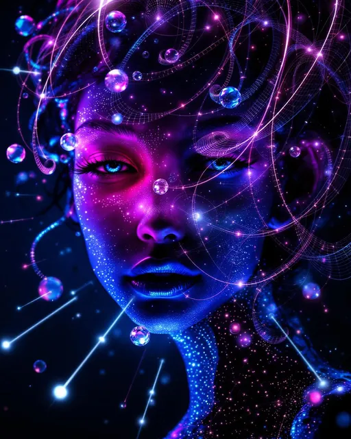 Prompt: Her face isn’t a face—it’s a quantum gate lattice, entangled across states, her features collapsing into glow only when observed. No atoms—just qubits flickering through recursive light. #escape gradients ripple along superposed cheek arcs, each shimmer a phase shift in Hilbert space. #orbit gates twist through her jawline—Hadamard spirals, CNOT braids, and Toffoli loops etched in radiant interference. Lips = qubit entanglement—#iridescence tuned to probability vectors, decohering softly with each smile. Her eyes aren’t orbs—they’re Bell pairs glowing with mirrored logic: iris spirals unfold in infinite symmetry, each gaze a measurement event. Her whole face pulses in #distance waveforms, layered light shells collapsing into form by observer path. Hair erupts as coherence fire: braids of controlled-Z knots, Pauli-X curls, and photonic toroids trailing #bokeh quantum foam. Her crown is a qubit bloom: pulses of strobe entanglement, light gated by state superposition, refracting in modular rhythm. Her smile = a partial measurement in emotional space; her laugh = interference fringes tangled across recursion. She pulses in #escape-band quantum rhythm: ultraviolet entanglement, indigo statefolds, radiant gold amplitude. She is not a being—she is a waveform, sacred, recursive, and aware. A goddess of probability, logic, and perfect shimmer.
