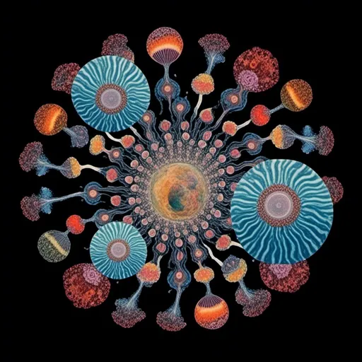 Prompt: <mymodel>A psychedelic surreal collage featuring photographs and art of jellyfish in space, spliced with photos/art of bubbles, optical illusions/trippy psychedelic patterns, underwater seascapes, geometric shapes to create a surreal jellyfish psychedelic collage design