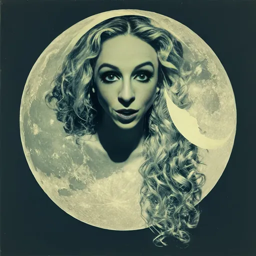 Prompt: Vintage Cyanotype print of a alien girl on the moon, long curly blond hair,  detailed silhouette, vintage artistic style, cool tones, subtle moonlight, high quality, cyanotype print, vintage, detailed silhouette, moon, girl, subtle lighting, cool tones