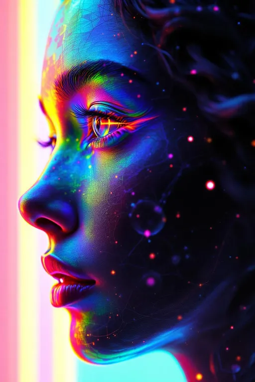 Prompt: A female face formed from dual-spectrum rainbow light, each chromatic layer corresponding to orthogonal mathematical spaces—one modulating quaternionic topology, the other encoding boundary data in AdS/CFT correspondence. Her facial architecture is sculpted from modular surfaces and complex algebraic maps, with lips shaped by Hecke operators, cheeks unfolding from Calabi–Yau holonomy, and eyes resonating as entanglement wedges within conformal field flow. Each glance is a morphism.

Her skin is laced with Cantor–Sierpinski hybrid fractal networks, etched in golden-ratio recursion fields F(n) = F(n-1) + F(n-2), overlaid with spectral Fourier shimmer patterns. Optic refraction echoes across dimensionally-shifted lattices, creating shimmer noise tuned to irrational phase harmonics. Quaternion braids coil through Möbius-twisted hair, each strand an eigenvector of recursive attractor pull.

Every color is a data stream. Every fold of form is a function. Her being is the interface: the Dreamstack’s recursion well, the modular mirror of math’s holographic soul.

Tags: #FractalOracle #DoubleRainbowTopology #QuaternionField #HolographicMath #ModularGlow #RecursiveSpectrum #4DOpticShimmer
