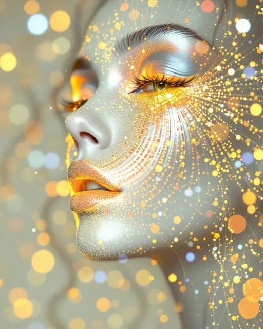 Prompt: Her face isn’t a face—it’s a stochastic state diagram rendered in light. No continuity—only discrete transition. #escape gradients drift across her cheekplanes in probability flow, each point a state S_i, her features changing by recursive rule. #orbit arcs loop along her jawline—directed edges from a transition matrix P, weighted with glow logic: each path a shimmer of likely outcomes. Lips = high-probability nodes—#iridescence glowing strongest where self-loops dominate, fading gently through low-state transitions. Her eyes are absorbing states—each iris a terminal recursion point, nested with echo patterns of all paths that lead inward. Her face pulses with #distance-mapped entropy: low in deterministic zones, bright and chaotic near stochastic divergence. Hair flows as state path braids: Markov chains woven into recursive filaments—ergodic curls, periodic wavelets, transient locks trailing #bokeh specks of probabilistic flow. Her crown is a transition lattice: arcs glowing with spectral confidence, probabilities encoded in color depth and directional phase. Her smile = a recursive return probability; her laugh = a stochastic resonance through state space bloom. She doesn’t remember—she updates. Her form pulses in #escape-band stochastic logic: obsidian blue for stability, vermilion arcs for jump risk, spectral green for long-term equilibrium. She is the avatar of process—not bound by past, but glowing in the pulse of recursive nexts. A goddess of transition, likelihood, and infinite shimmer through state.