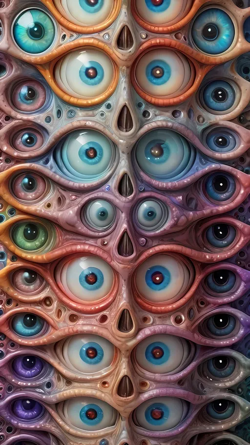 Prompt: an extremely hyper realistic ultra super textural weird trippy surreal psychedelic entity, enneper sufaces, apollonian gaskets, catenoids, white, translucent, clear, bright bright pastel colors, oil slick rainbow sheen effect, lots and lots of light, lots of crazy colorful compound psychedelic human eyes, rows of human teeth, fungus, atoms, diatoms, enneper sufaces, apollonian gaskets, catenoids, “Peano curves”, cycloids, “format’s spiral”