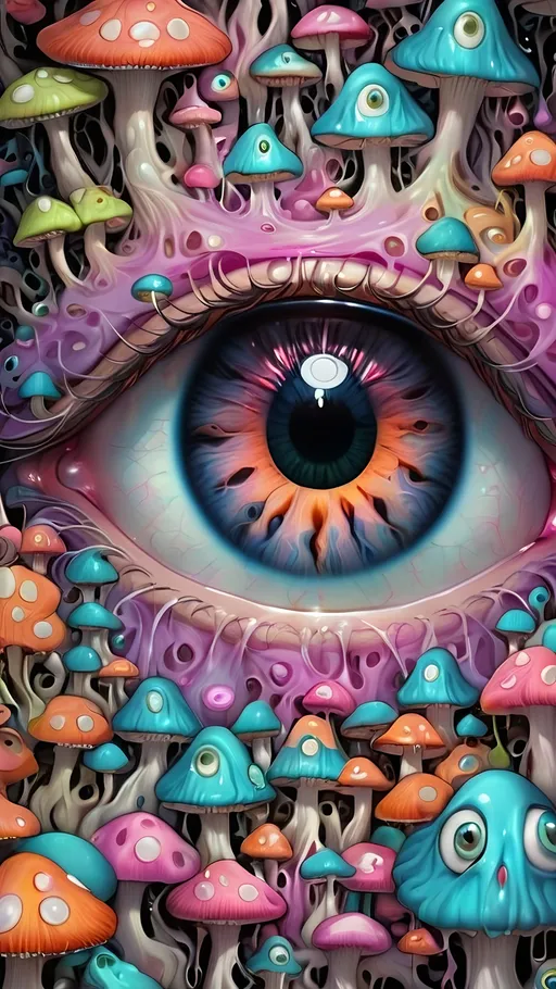 Prompt: Psychedelic, alien psychedelic eyes, weird, surreal, bizarre, ineffable, entity, numinous, lots of crazy weird inhuman psychedelic trippy eyes, melting, trippy, reality breaking down, hallucinations, drippy, dissolutionment, blobs,atoms, electrons, mushrooms, fractals, multidimensional, oozing, hyper cubes, geometry, fractals, third eye, big eyes, small eyes, crazy pupils, pastel colors,psychedelic hyper realism, ultra high resolution, surreal, digital art, intense lighting, bright pastel hues, abstract, confusing, looking at you, ultra detailed textures