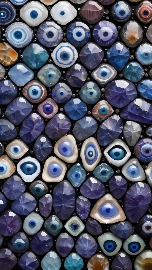 Prompt: Create an extremely hyper-realistic, ultra super textural, weird, trippy, surreal, psychedelic eyes/teeth/mouth pattern/design based on “Hypocycloid” & “op art tiling” with lots of human eyes (crazy colorful compound psychedelic), rows of human teeth, human lips, and tongues. 

- **Colors**: determined by the natural properties and expressions of the elements (& their isotopes), raw rough minerals, and metals: Nickel (Ni), Tanzanite, Feldspar, Pectolite, Lazurite,  Indicolite

**Shapes and forms**
- “Hypocycloid”
-other shapes determined by the natural properties and expressions of the elements (& their isotopes), raw rough minerals, metals, and biological organisms: Fluorite, Nickel (Ni), Tanzanite, Feldspar, Pectolite, Lazurite, Indicolite

- **Textures**: Derived from any/all elements (& their isotopes), minerals, metals, crystals, organic things mentioned in this prompt: “Hypocycloid”, Fluorite, Nickel (Ni), Tanzanite, Feldspar, Pectolite, Lazurite, Indicolite

**Composition and Layout**:
- a pattern/design based on the “Hypocycloid”

**Lighting**
- lots and lots of bright shining reflective light


**Detail and Atmosphere**:
- Extreme hyperrealistic sharp high detail high definition organic and mineral textures
- Psychedelic, weird, odd, surreal atmosphere
- Frozen in time

**Additional Elements**:
- extra rows of teeth, lips, many eyes, “Hypocycloid”, Aventurescence, Chatoyancy
