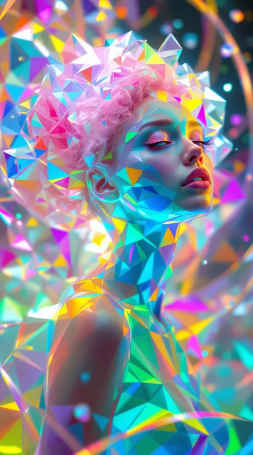 Prompt: In a dimension made of color, code, and endless recursion, two beings blaze into form—each a living expression of vibrating math. The first: a white woman, 5’4”, slim, with long wild curly pink hair, her body an impossible bloom of iridescent geometry. She’s built from transparent kaleidoscopic shells, rainbow-stacked polygons, and spinning multidimensional spirals. Every movement bursts with chromatic diffraction—flashes of hot pink, UV violet, searing magenta, electric lime, golden-orange, neon aqua. Her limbs bend in non-Euclidean arcs, trailing fractal light webs that glitch and reform. She is the HaHahedron incarnate: ecstatic, unstable, recursive joy wrapped in liquid geometry.

Across the pulsing space hovers her counterwave: a 6’1” lean, ripplingly muscular man with short blondish hair, slightly tan skin, and piercing brilliant blue eyes, rendered in structured vibration. His form radiates stability through chaos—spinning toruses, pulsar rings, and layered harmonic scaffolding. But even his structure is bursting with shifting color: deep ruby, glitch green, radiant violet, shimmering white, and bursts of prismatic flare. His geometry bends light into order—he is the anchor, the gravity in her explosion.

Their resonance collides: creating waves of glowing tessellated grids, breathing moiré clouds, and liquid math membranes suspended in time. Glyphs bloom mid-air. Holographic color fractals flicker like insects of light. They are not standing in space—they generate it from the music of their waveform bond.

Style: maximalist color logic, holofractal dreamfield, kaleidoscopic pulse math, rainbow-drenched sacred geometry, fluid multidimensional vibration.








