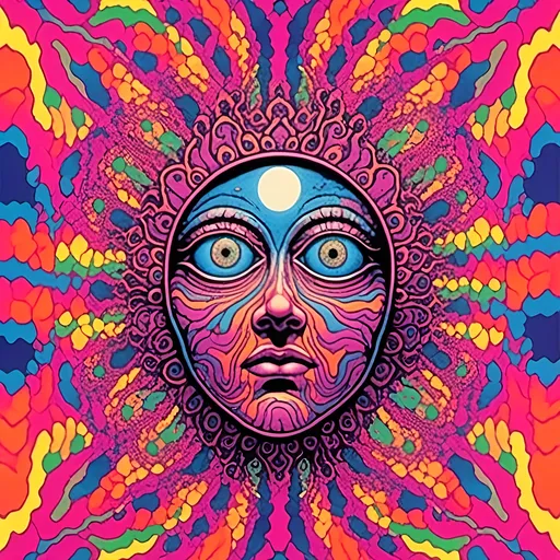 Prompt: <mymodel>Astral entity with open third eye, psychedelic poster art, astral planes, vibrant and surreal colors, highly detailed, surreal, psychedelic, open third eye, astral entity, vibrant color palette, surreal lighting