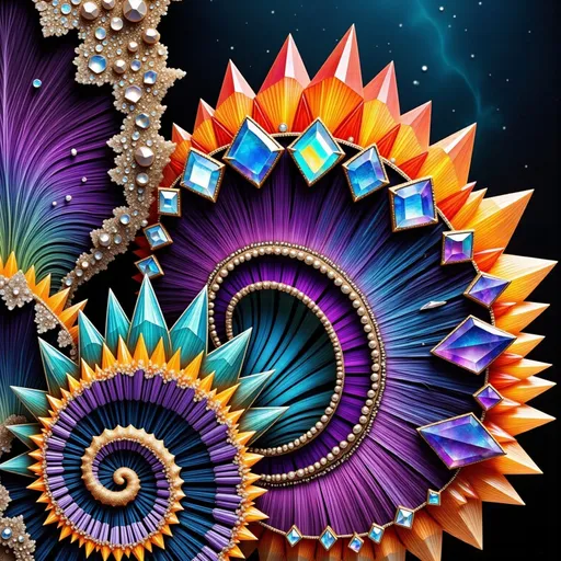 Prompt: "'Derek' '&' 'Merry'" must be seamlessly integrated into the scene, their forms crafted naturally from vibrant, colorful elements like opal, bismuth, labradorite, and quartz. The Mandelbrot fractal spirals infinitely, its glowing edges shimmering with the iridescent blues, greens, and purples of labradorite. The letters of "Derek & Merry" emerge from the fractal’s geometry, their surfaces glinting like polished opal, with fiery flashes of orange, pink, and violet shifting as if alive.

Bismuth crystals, with their angular, metallic rainbow formations, grow into the text, their intricate stair-step shapes forming the "&" symbol and parts of the letters. Quartz spires pierce through the fractal landscape, their translucent forms refracting light into a kaleidoscope of colors that dance across the scene. The text feels as though it has grown naturally from these minerals, blending seamlessly with the fractal's recursive beauty.

Above, the sky flows like liquid light, swirling with hues of molten gold and deep sapphire, echoing fluid dynamics. These currents occasionally shape themselves into fleeting patterns, spelling "Derek & Merry" before dissolving into the vibrant ether. Tiny quantum particles flit along the edges of the scene, glowing like microscopic stars, their motion creating a subtle hum that resonates through the fractal and mineral structures.

The entire composition is alive with color and energy, the interplay of opal, bismuth, labradorite, and quartz creating a scene both surreal and harmonious. "Derek & Merry" is not just part of the image but its very essence, seamlessly woven into the infinite fractal patterns and radiant natural elements.