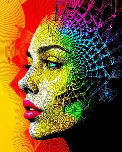 Prompt: A woman’s face recursively unfolds from the interior of a Quaternion Julia Set—a hyperdimensional fractal rendered through infinite quaternion slice stacks. Each facial zone—eye socket, mandible, brow ridge—is not drawn, but iterated: generated by slicing quaternionic space into converging attractor basins. These layers compound with depth, forming recursive anatomical strata like a math-born fossil.

Her face is rendered in stark 2D with La Planète Sauvage–style pen textures—every contour delineated by dense cross-hatching that mirrors the fractal geometry beneath. Recursive symmetry dominates: left and right orbit each other like conjugate quaternions; microstructures—eyelids, nostrils, lips—repeat in miniature at multiple scales, like zoomed-in Julia microfolds. Dimensional echoes drift across her skin as interference bands from quaternion raymarching.

A rainbow gradient organizes the recursion: deep red at the innermost recursive cores (eye centers, nasal root), moving outward through saturated iridescence—teal jawlines, vermilion cheek spirals, ending in violet filaments that fringe the outermost fractal curls. This chromatic logic mimics escape-time fields of fractal iteration, mapping convergence with color.

Her hair is a living quaternion orbit map—tendrils curl not randomly, but through quaternion multiplication flows. Each strand curls via nested vector fields derived from quaternion rotation groups, forming self-repeating plasma coils. Recursive glitter emerges via phase-aligned interference: caustics, scatterwaves, and spectral rings etched like luminous ink.

She is The Quaternion Muse, not a portrait but a recursive theorem in feminine form—emerging from the Hypersea, whose waters fold space, time, and identity into fractal recursion. Even still, her face rotates in invisible dimensions—structure folding upon structure, an infinite iteration through complex symmetry.”