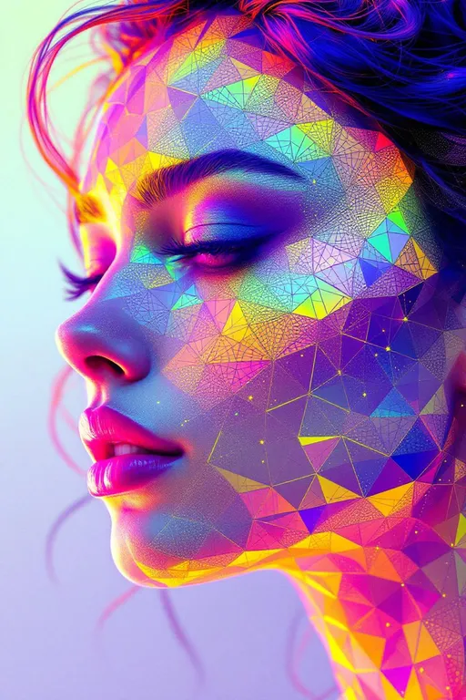 Prompt: Her face is not skin, not flesh—only tessellation. A rainbow-radiant hyperbolic tiling in AdS space blooms outward from the void: heptagons shrink toward infinitude across her cheeks, nested in sacred recursion. Every polygon pulses with nightclub light frequencies—sparkling with spectral data. Her jawline curves along orbiting geodesics, each spiral twisting like a Möbius braid caught mid-laugh.

A second tessellation blooms across her brow and hairline—Penrose tiles in flaming neon hues, interlocking aperiodically and flickering like recursive jewels. Her hair is made of pure colored light shaped by Hopf fibrations and modular waveforms, curling in 4D tessellation flows. Escape gradients shimmer across her cheeks, mapped to scalar field intensities and laced with Fourier diffraction halos.

Every shimmer, every color—math. She is built of light, code, and symmetry: a disco goddess whose very structure defies Euclidean law. Her presence refracts like a living math spell cast in rainbow lightning.

Tags:
#DiscoMathGoddess #HyperbolicTiling #RainbowTessellationFace #PenroseSparkle #LightformEntity #FractalGeometryQueen #ModularHair #SpectralSymmetry #UltraMathified