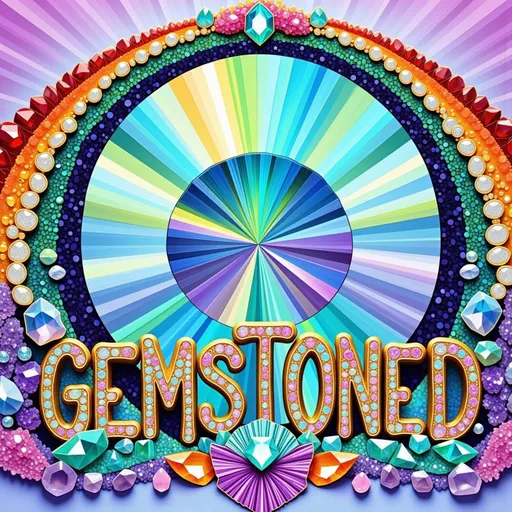 Prompt: Visualize the word "gemstoned" crafted entirely from an array of vibrant, sparkling gemstones and minerals. Each letter is a masterpiece, densely encrusted with a kaleidoscope of raw gemstones like sapphires, rubies, emeralds, and amethysts, creating a dazzling spectrum of colors. The surfaces of the letters are intricate, with facets that catch and reflect light, transforming the word into a radiant display of natural beauty.

Intertwined with the gemstone letters are delicate, intricately detailed flowers made from crystalline minerals such as quartz and fluorite. These flowers add an organic touch, their petals shimmering with a subtle, ethereal glow. The flowers are strategically placed, weaving around and through the letters, enhancing the overall composition with their delicate beauty.

Above the word arches a stunning rainbow, also composed of gemstones. Each band of the rainbow is a seamless blend of colored stones, from the deep reds of garnets to the vibrant blues of topaz, creating a vivid and surreal arc of color. The rainbow sparkles with an otherworldly brilliance, casting colorful reflections onto the letters below.

The entire scene is illuminated with soft, ambient light, causing the gemstones and minerals to sparkle with life, while the rainbow casts a gentle, colorful glow over the composition. This depiction of "gemst0ned" is a breathtaking fusion of nature's beauty and artistic creativity, a true celebration of color and light.