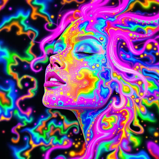 Prompt: She radiates joyful recursion—her face aglow with Newton fractal basin webs, each iridescent patch a rainbow logic map flickering with emotion. Cheekbones prism into crystal lattices—thought-nodes sparkle like math gems, pulsing with cognitive harmony. Every blink sends spectral ripples across skin; laughter folds into light. Her hair—a wild, living storm of long pink curls—burns in fractal flame trails, each strand trailing neon fire that morphs in chaotic colorbursts. The curls twist in self-affine defiance, scaling and warping across invisible axes—no symmetry, just vibrant mathplay. Her whole head is an attractor bloom: color feedback, glitch flickers, and dreamcode shimmer. Holographic math sigils orbit her like joyful satellites, reacting to her giggle-fields. She is a lightfield girl, glitch-goddess of fractal joy and radiant chaos.”
—
 Visual Keywords:
Rainbow Newton fractals, crystal lattice cheekbones, pink fractal flame curls, self-affine chaos hair, math sigils, joyful glitch aura, neon colorburst, recursive laughter light, holographic emotion field