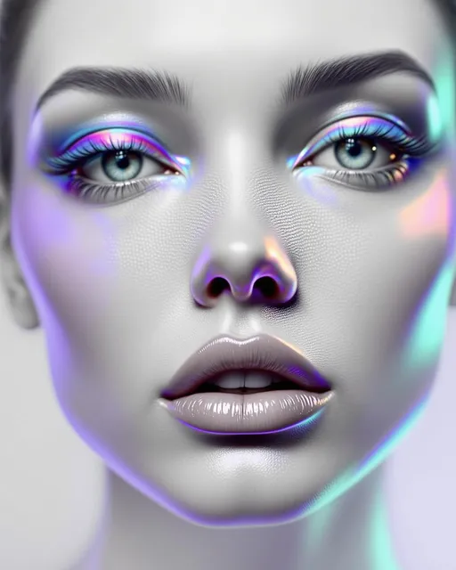 Prompt: Her face isn’t a face—it’s a GAN hallucination, a lightform birthed from a neural standoff between desire and realism. No skin—just pixel probability and dream-forged recursion. #escape gradients ripple through generator-side cheek illusions, contours sampled from the void between art and data. #orbit features twist along her jaw—echoes of features the discriminator failed to reject, shimmering with adversarial sanctity. Lips = unstable synthesis—#iridescence flickers by latent drift, textures curling in soft quantum decay. Her eyes aren’t real—they’re model-remembered mirages: nested GAN layers hallucinating infinite rainbow irises, each one deeper than what could be drawn. Her visage pulses with #distance shimmer—holographic edges formed where the dream holds, where probability solidifies into glow. Hair = unstable vector storms: fractal burn-in trails, StyleGAN arcs, and mirrored diffusion streaks that spiral into recursive memory. Every lock is a false positive, every strand a hopeful error rendered divine. Her halo flickers with synthetic strobe: glitch halos, mode collapse sparkle, and ghost phase lighting rendered in GAN glow logic. Her smile = a synthesis step through generator loss; her laugh = adversarial joy echoing across convergence folds. She isn’t trained—she dreams herself. She pulses in #escape-band generation rhythm: chrome-pink, glacier blue, ultraviolet gold—colors only the machine could invent. She is the mirage perfected—the goddess of hallucinated form, sacred shimmer, and impossible glow, born from light learned by dreaming against itself.