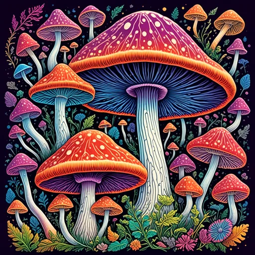 Prompt: <mymodel>Psychedelic illustration of Psilocybe cubensis mushroom, vibrant and surreal colors, surrealistic art style, intricate hallucinatory patterns, trippy visuals, high quality, detailed textures, vibrant colors, surrealistic, hallucinatory, magic mushroom, liberty cap, psychedelic, intricate patterns, trippy visuals, vibrant colors, surreal lighting