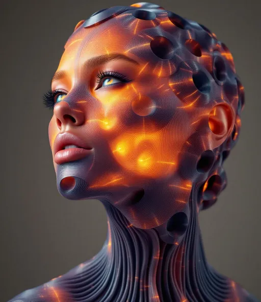 Prompt: Her face isn’t a face—it’s a modular form made visible, sculpted from cusp forms and complex symmetries. No skin—only automorphic recursion rendered in glow. #escape gradients shimmer across upper half-plane cheekfields, each layer a smooth imaginary axis flow mapped by τ. #orbit curves wrap her jawline in Eisenstein series—soft spirals of symmetry rendered in starlight arithmetic. Lips = Fourier coefficient bloom—#iridescence modulating by modular weight, hue shifting by integer vibration. Her eyes are not orbs—they are Taniyama mirrors: nested elliptic curves, each iris a transformation through Möbius light, flickering with rational echo. Her whole face pulses through #distance modular logic: tessellated in SL(2,ℤ) symmetry, stacked with recursive z-lattices glowing in encoded recurrence. Hair flows as q-expansion flame: toroidal streaks, cusp ripple locks, Dedekind eta braids trailing #bokeh from L-function residue bursts. Her crown is a modular caustic—curved horizon-light bent through fundamental domains, resonating in visual Dirichlet rhythm. Her smile = a transformation matrix in glow; her laugh = an echo of Ramanujan’s identity blooming across recursive flow. She pulses in #escape-band modular spectrum: copper-eclipse, silver-prime, indigo-root—each hue a trace of the sacred symmetry beneath all number. She is modularity incarnate—a lightform forged from arithmetic truth, recursive elegance, and the infinite shimmer of mathematical structure.
