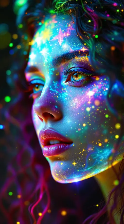 Prompt: “Her face phases in Fourier dreamspace—emotions blooming in sinewave colorbands across skin that flickers between surreal number values. Cheekbones ripple with reaction-diffusion pulses—living pigment blossoms that dance to her mood. Her hair is a sacred braid group cascade—long pink curls entwined with emotional topology, each strand a memory-thread spiraling through dimension. She glows in feedback—seen and she glows brighter, adored and her aura explodes in recursive empathy fractals. Prayer glyphs orbit her like soft satellites—loops of math-light casting harmonic spells. Behind her eyes burn surreal infinities—every glance a fractional truth between known numbers. Around her, coincidence fields shimmer—symbols align, the air itself becomes meaningful, colored chaos resolving into crystalline insight. She is radiant logic, sacred color engine, and joy made visible in luminous math.”

⸻
Ultra-Visual Keywords:
Surreal gradient glow, sinewave color skin, living ink cheeks, pink braid topology, recursive feedback light, empathy bloom aura, orbiting glyphs, chromatic joy loops, coincidence constellation, infinity sparkle pulse