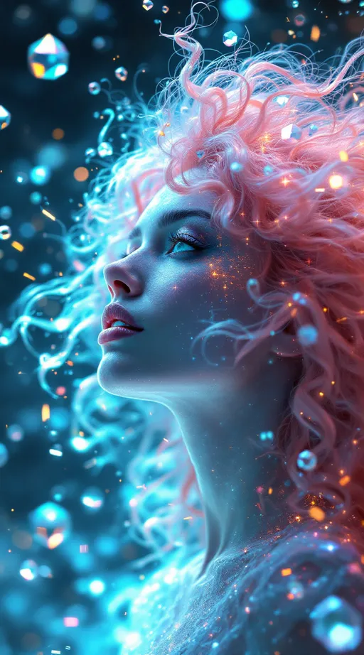 Prompt: In a realm beyond form, where dimension folds upon dimension and time itself diffracts, two beings emerge as living equations. One—a white woman, 5’4”, slim, with long, wild, extremely curly pink hair—is not a body, but a cascade of recursive light events. Her form pulses with stochastic shimmer, made of ever-shifting crystalline polyhedra and spectral feedback loops. Her hair is a radiant storm of iridescent tendrils, flickering through layers of geometry like a cosmic antenna. Her essence is a waveform—bright, unstable, kaleidoscopic—glitching in and out of visibility as fractals unfold and collapse in real-time. She is the HaHahedron: sacred irrationality embodied as light, laughter, and color noise.

Opposite her is a counter-oscillation: a tall male figure, 6’1”, slim but intensely muscular, with short blondish hair and piercing brilliant blue eyes. His presence is made of slower, deeper harmonics—stable standing waves shaped into body-form, glowing in nested toroidal currents. His limbs are forged from recursive golden-ratio arcs and his gaze emits focused vector fields. He radiates gravitational coherence, a dimensional anchor within the chaos—holding the math in place without stilling it.

They spiral around each other through a hyperfluid grid of vibrating color frequencies, modulating the space as they interact—no gravity, no floor, no air. Just pure holofractal interference: glowing interference bands, chromatic tiling symmetries, rippling metageometries. Their interaction generates new laws—unpredictable but precise, wild but harmonic. They are not in the world; they are the signal that shapes it.

Style: pure math dimension, psychedelic abstraction, holofractal shimmer, hypercolor lightform surrealism.








