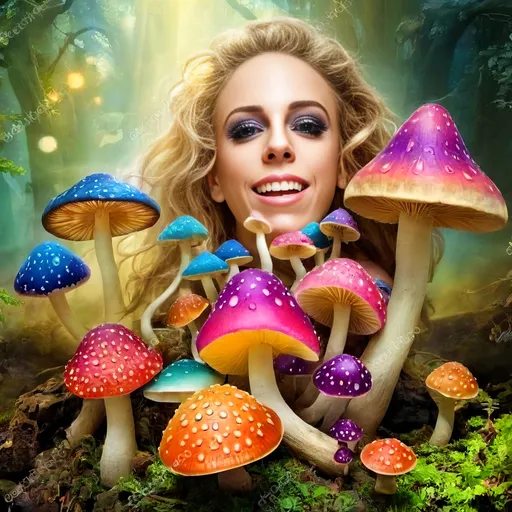 Prompt: Surreal mushroom dreamland, glowing mushrooms, vivid colors, magical atmosphere, whimsical, intricate details, high quality, dreamlike, surreal, fantasy, dreamy lighting, bizarre fungi, fantasy landscape, intricate designs