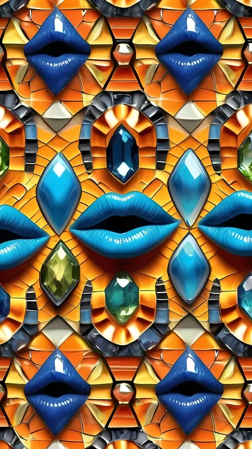 Prompt: Create an extremely hyper-realistic, ultra super textural, weird, trippy, surreal, psychedelic pattern/design based on crystal tiling, with lots of human eyes (crazy colorful compound psychedelic), rows of human teeth, human lips, and tongues. Include mineral crystal accents.

- **Colors**: determined by the properties and expressions of the elements, minerals, and metals: phosphorus, peridot, citrine, tourmaline, pyrite, silver.

**Shapes and forms**
-crystalline (acicular)

- **Textures**: Derived from any/all organic elements, minerals, metals, crystals, organic things mentioned in this prompt.

**Composition and Layout**:
- Spherical layout/composition
- crystal tiling
- hyperbolic forms and structures
-zoomed out creating a surreal pattern/design using arabesque tiling

**Lighting**:
- Lots of bright light

**Detail and Atmosphere**:
- Extreme hyperrealistic sharp high detail high definition organic and mineral textures
- Psychedelic, weird, odd, surreal atmosphere
- Frozen in time

**Additional Elements**:
- Diatoms, extra rows of teeth, lips, many eyes,fungus

Capture this scene using Canon EF 70-200mm t/2.8L IS III USM film