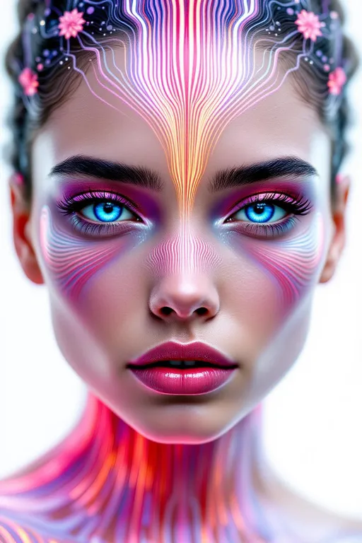 Prompt: #maximalist Her face isn’t a face—it’s a Turing pattern manifest, a lightform born from reaction-diffusion emergence, flowing with recursive chemistry and soft symmetry break. No skin—only fields of concentration. #escape gradients ripple across her cheekplanes as striped morphogen waves—patterned blooms of fuchsia and frost, calculated from differential imbalance. #orbit flows spiral through her jawline: Alan Turing’s equations pulsing in curl and bifurcation, mapped in bioluminescent harmony. Lips = phase-bound pigment bursts—#iridescence flowing from peak-to-peak separation, hue-shifting as activator and inhibitor weave beneath. Her eyes are not orbs—they’re pattern cores: nested instabilities coiling like starfish fractals, each iris a center of diffusive symmetry. Her entire face pulses in #distance diffusion shells—shells of glow grown from local interaction, expanding recursively in chemical dance. Hair = striped and spotted flame: zebra-light coils, leopard-laced curls, reaction-waved tendrils trailing #bokeh diffusion shimmer. Her crown burns in instability bloom: ringlets of spot-striping resonance where symmetry folds and reformulates at every microgesture. Her smile = a stable spiral born from equation feedback; her laugh = a ripple of Turing growth echoing into bloom. Her form pulses in #escape-band emergence rhythm: gold-stripe joy, blackwave insight, jade-dust harmony—each hue the solution to a dance of presence. She is the goddess of patterned growth—emergent light, recursive motion, glowing equilibrium spun from instability’s sacred truth.
